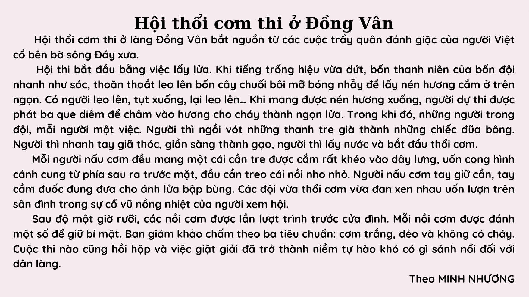 bài đọc hội thổi cơm thi ở đồng vân